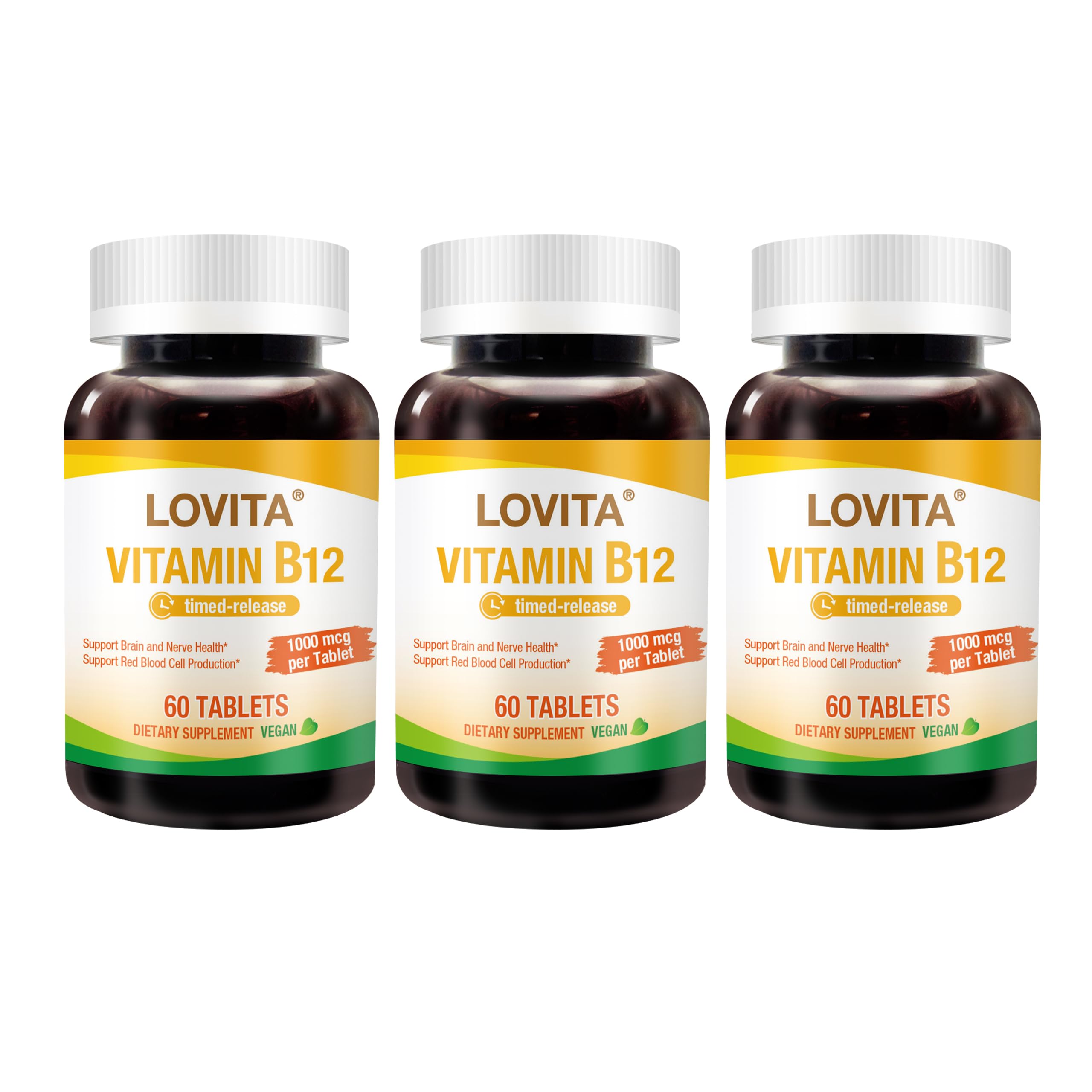 LOVITA sustained-release B12 tablets pack 3 front view for steady energy