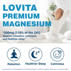 Lovita packaging displays vegan, gluten-free magnesium formula