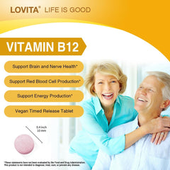 LOVITA vegan vitamin B12 cyanocobalamin tablets close-up