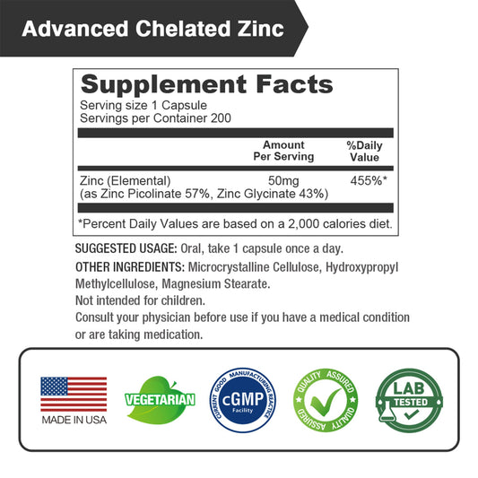Lovita Zinc 50mg bottle back shows dosage and vegan formula