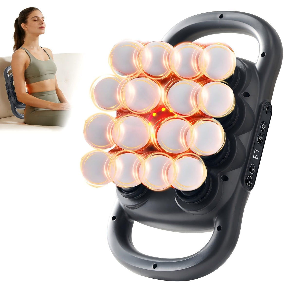 LOVMASSG 16-head massage gun set front view showing heads for daily relaxation