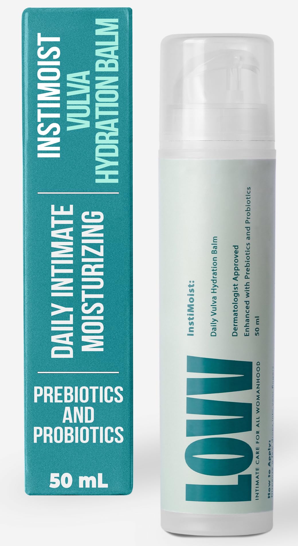 LOVV Instimoist bottle front highlights sleek packaging for everyday intimate skin care.