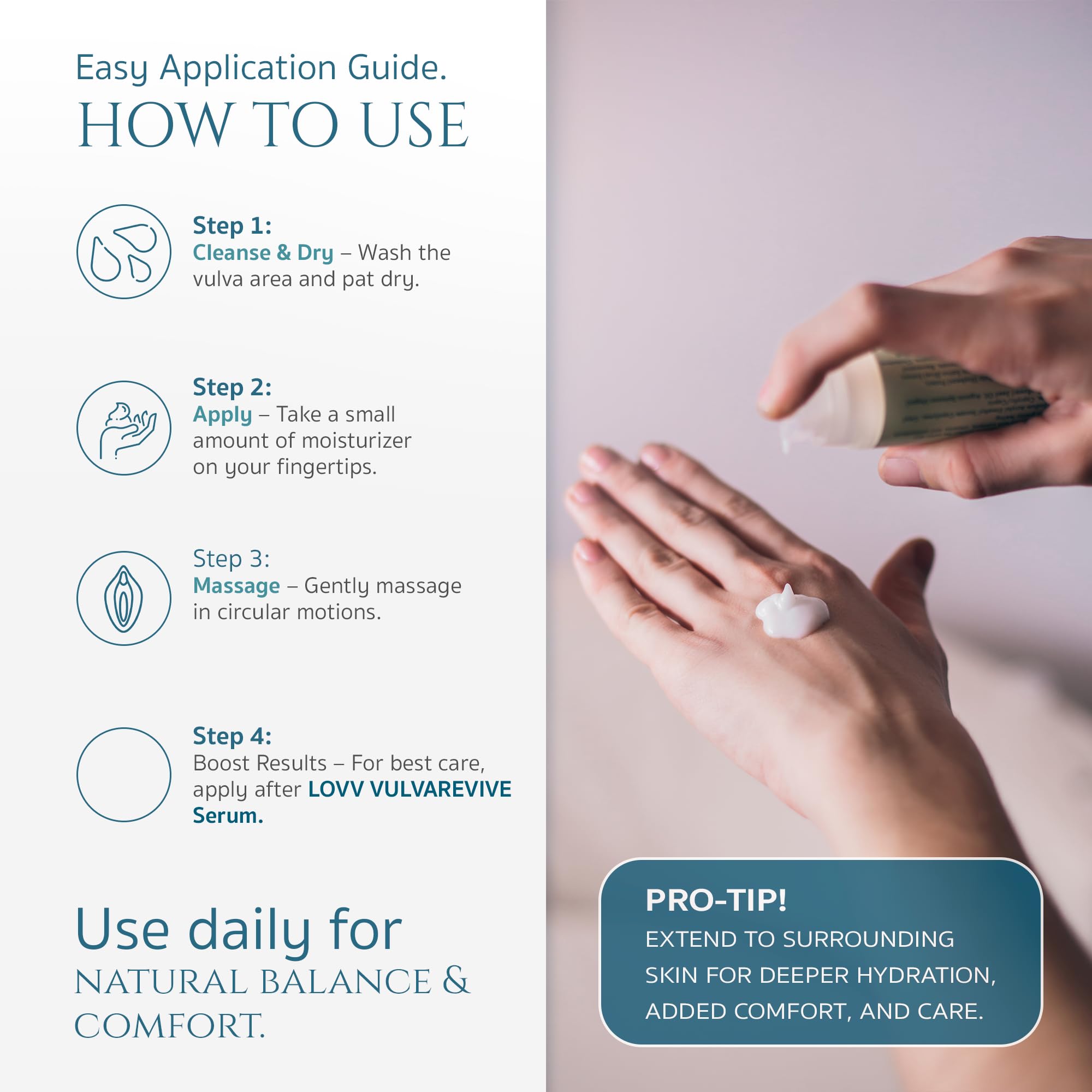 LOVV Instimoist daily-care routine shot conveys gentle, non-greasy hydration.
