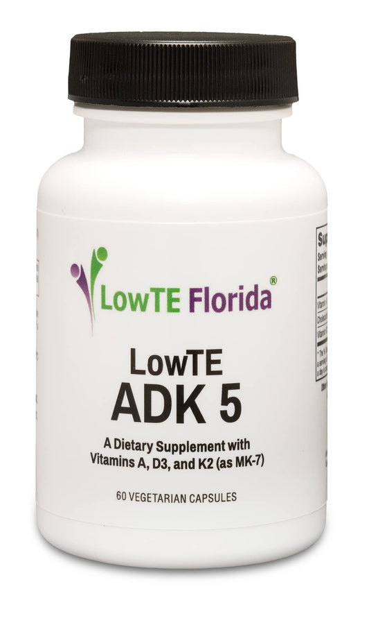 LowTE Florida ADK5 bottle front showing gluten-free multivitamin for bones and teeth support.