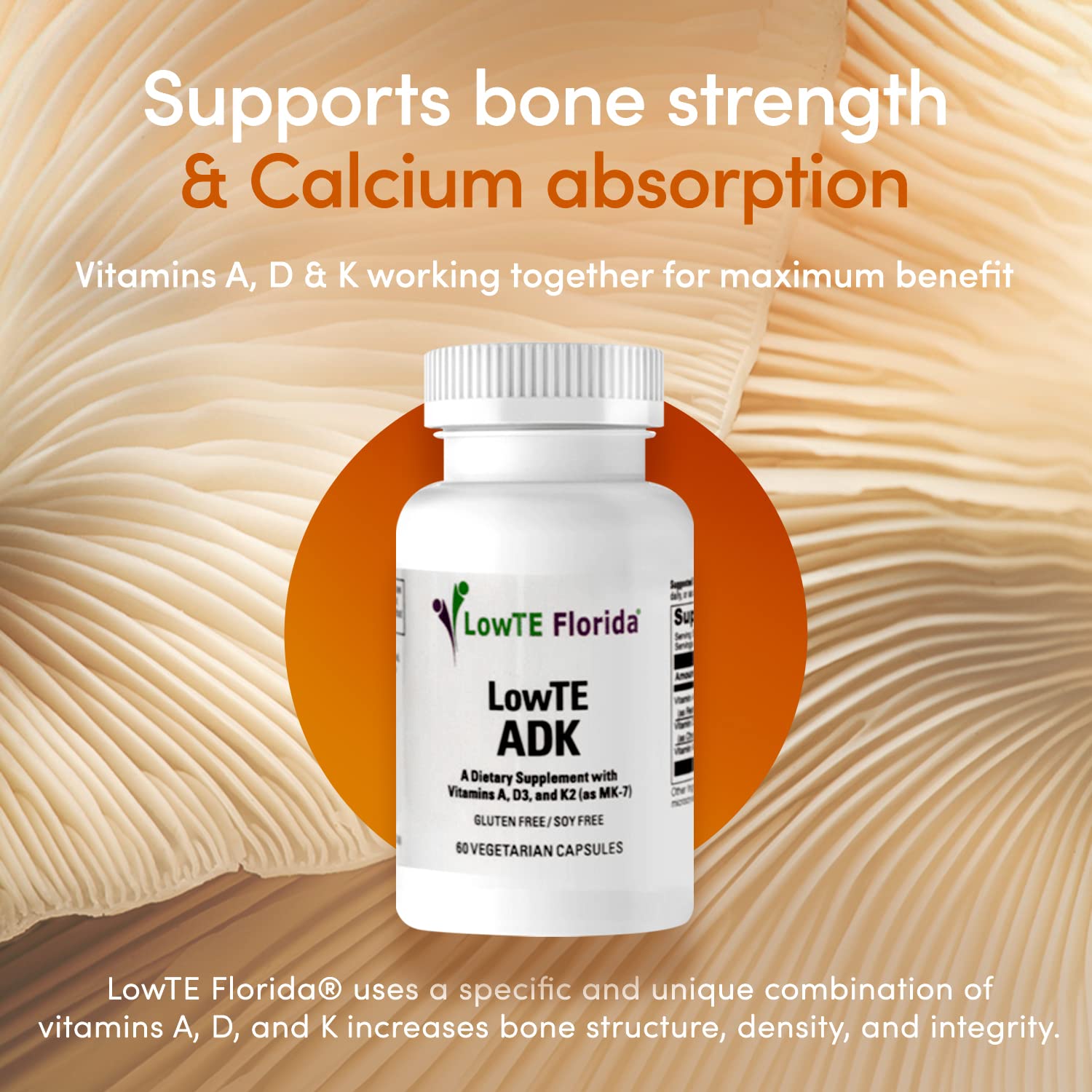 LowTE Florida ADK5 capsules closeup emphasizing high potency formula.