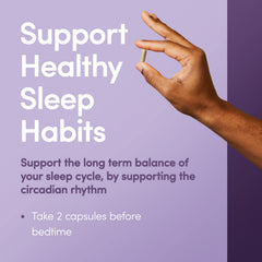 Melatonin 5 mg and ingredients diagram illustrating night-time sleep support.