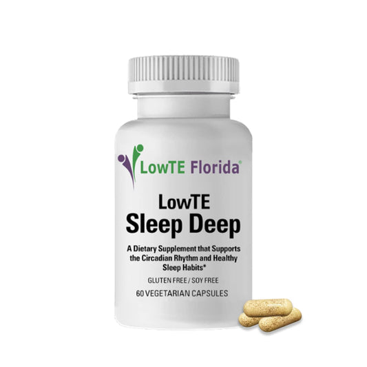 LowTE Florida Sleep Deep bottle on nightstand for calm bedtime routine.