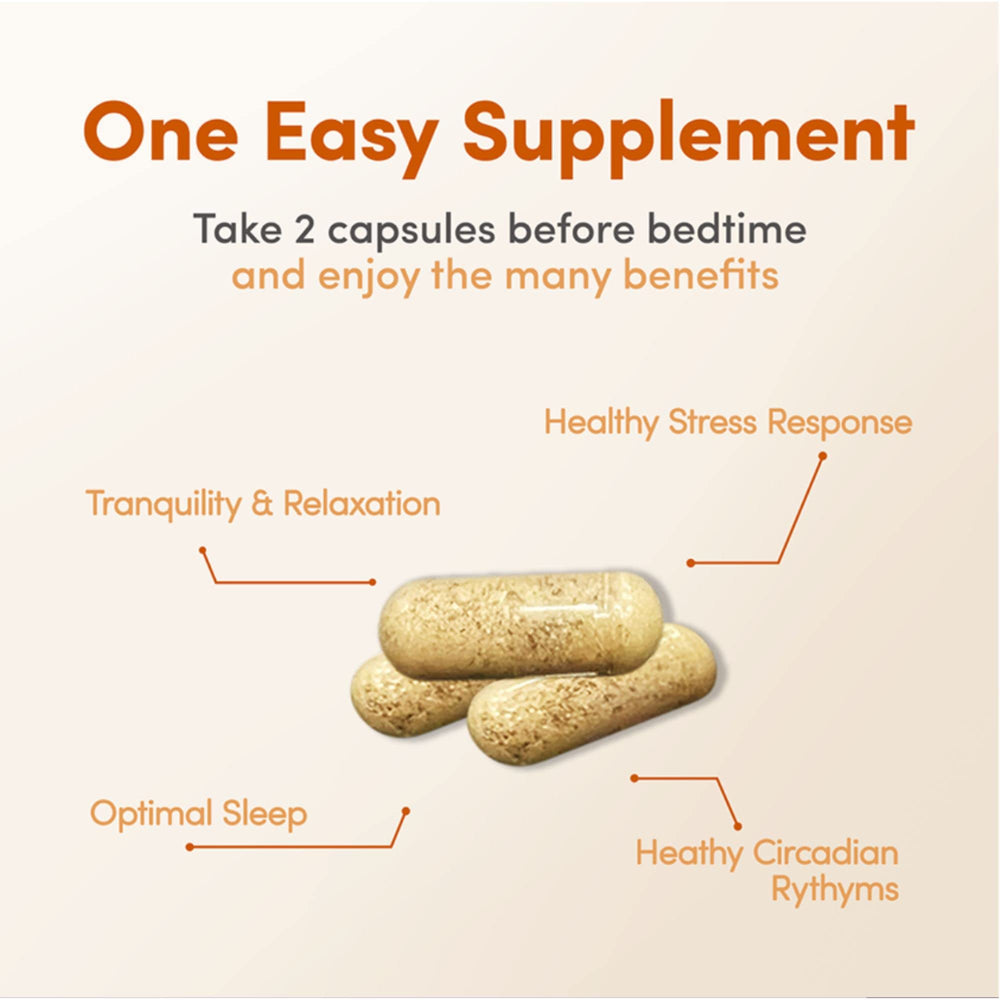 Close-up of Sleep Deep capsules highlighting melatonin and botanicals for night-time relaxation.