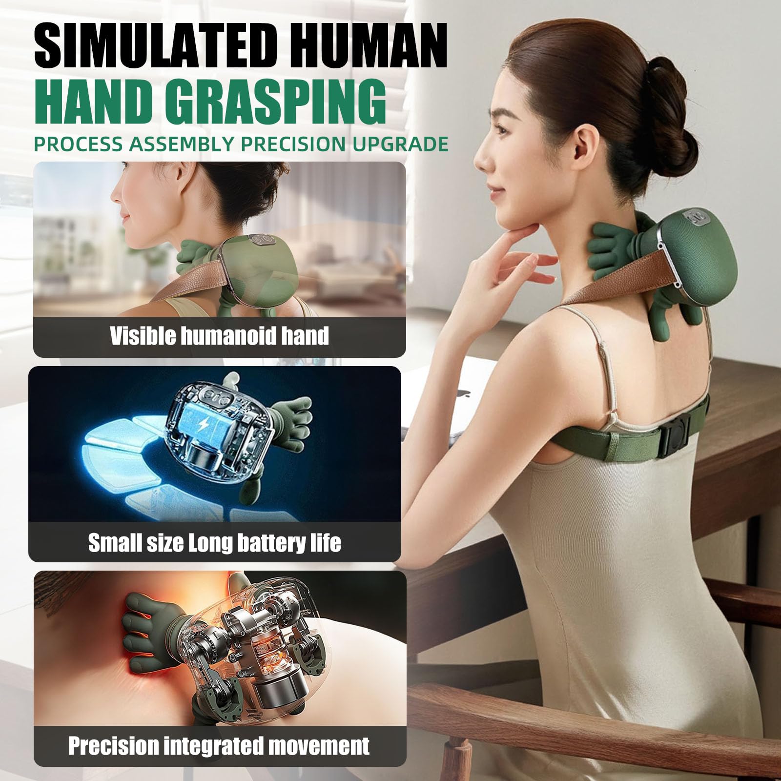 Lrthyonis 4D kneading massage heads simulate palm and finger kneading for deep relaxation.
