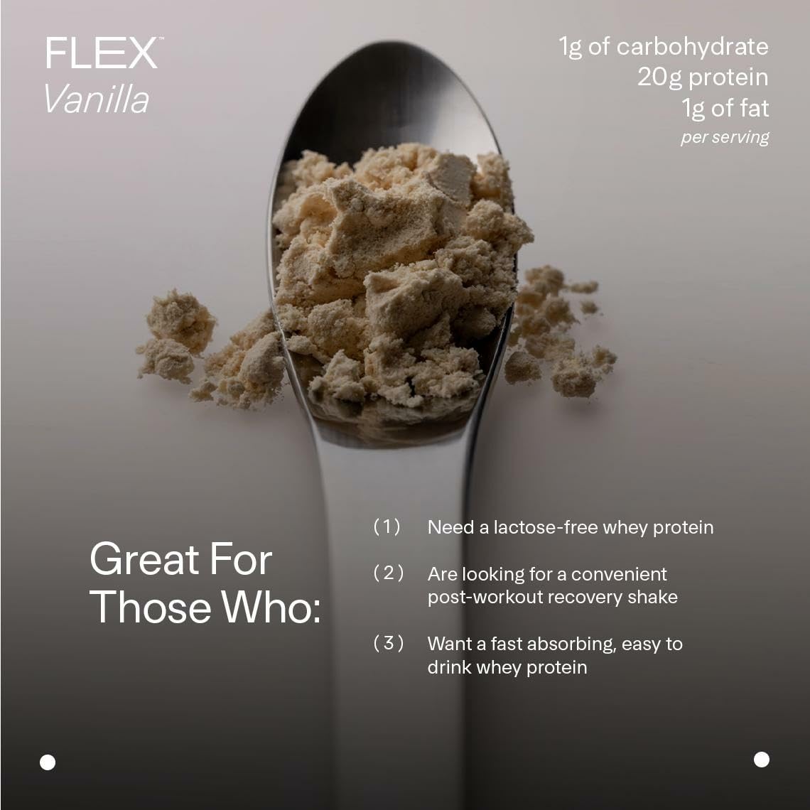 LTH Flex Vanilla shake with ice showing low fat and low carb promise