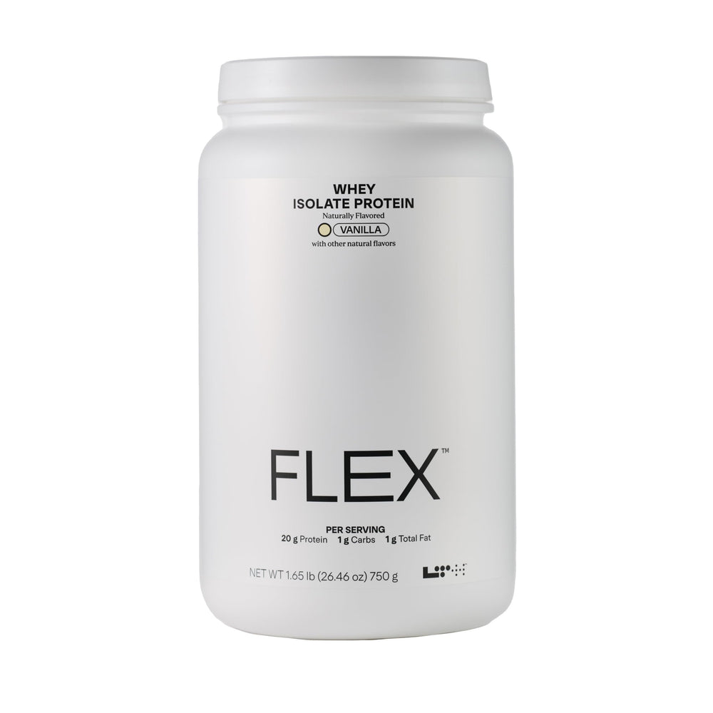 LTH Flex Whey Isolate Vanilla tub front, lactose-free protein option