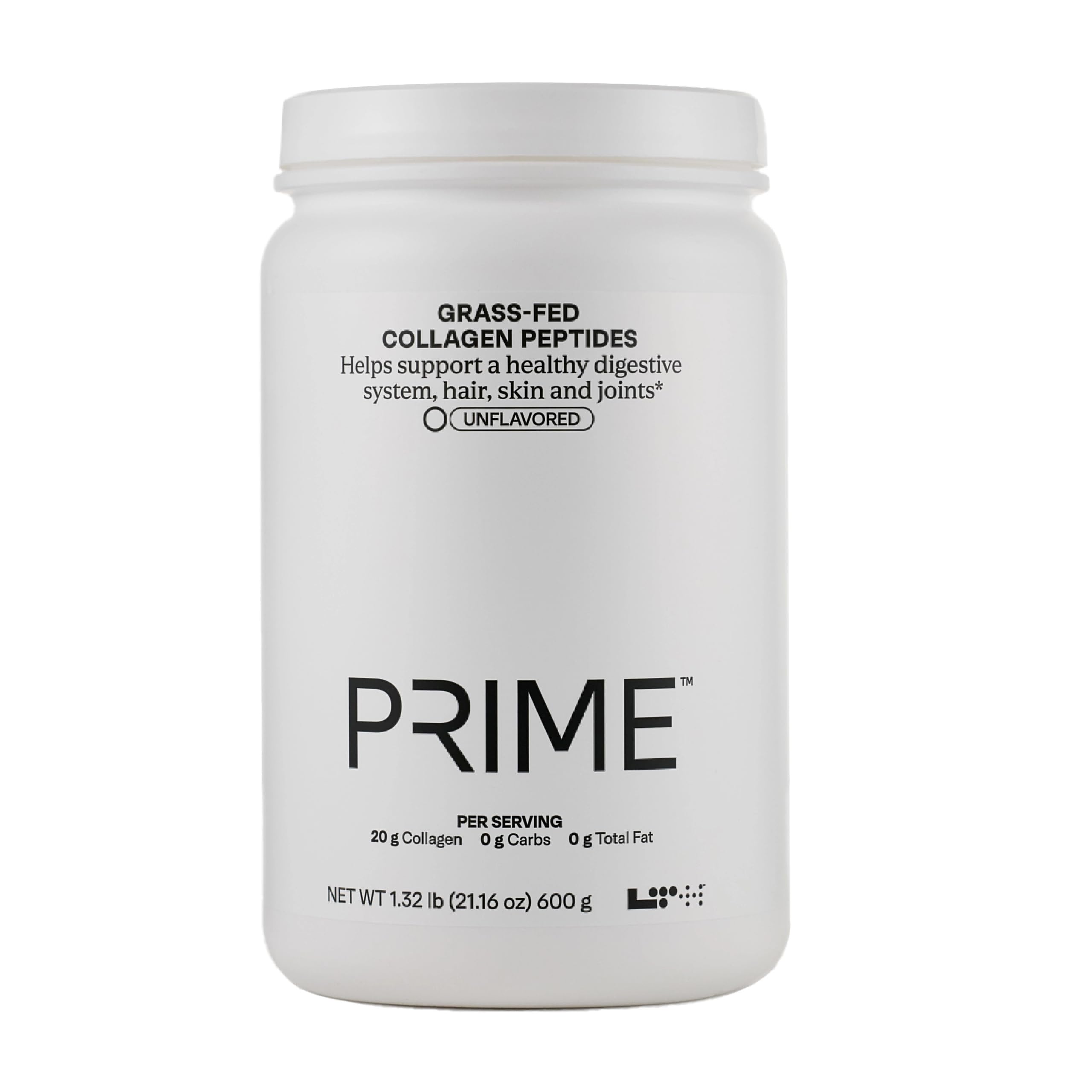 LTH Prime Collagen Peptides bottle shows grass-fed origin and protein support