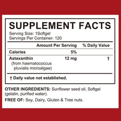 LTQXGT Astaxanthin softgel label close-up, gluten-free and clean formula.