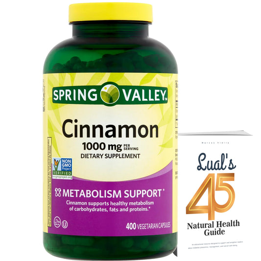 LUAL cinnamon supplement bottle front view with 400 capsules for daily use