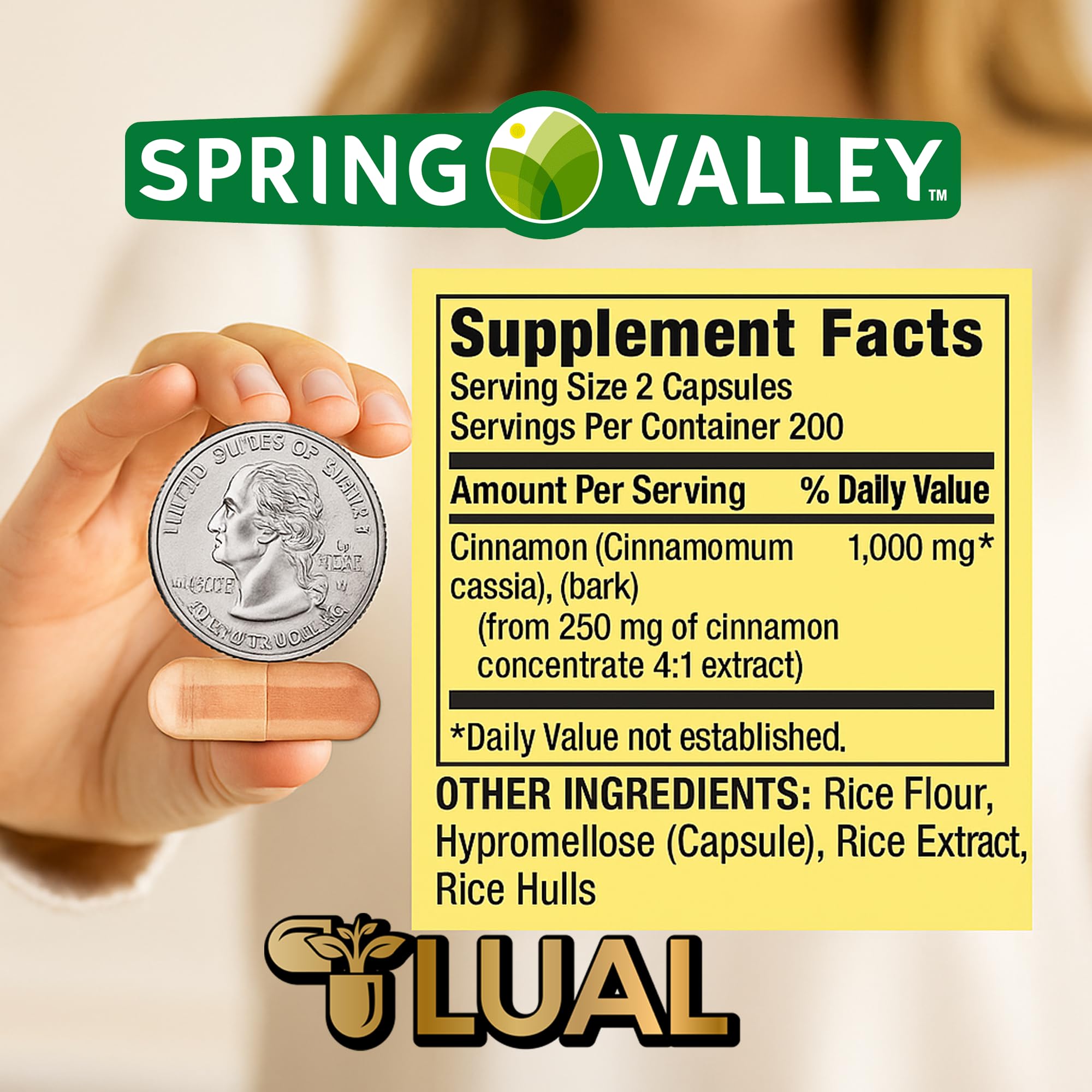 LUAL Cinnamon 1000mg capsules inside bottle for easy daily routine