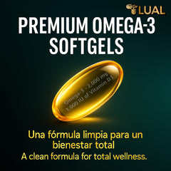 Nutrition label highlights vitamin D3 on LUAL Omega-3 bottle