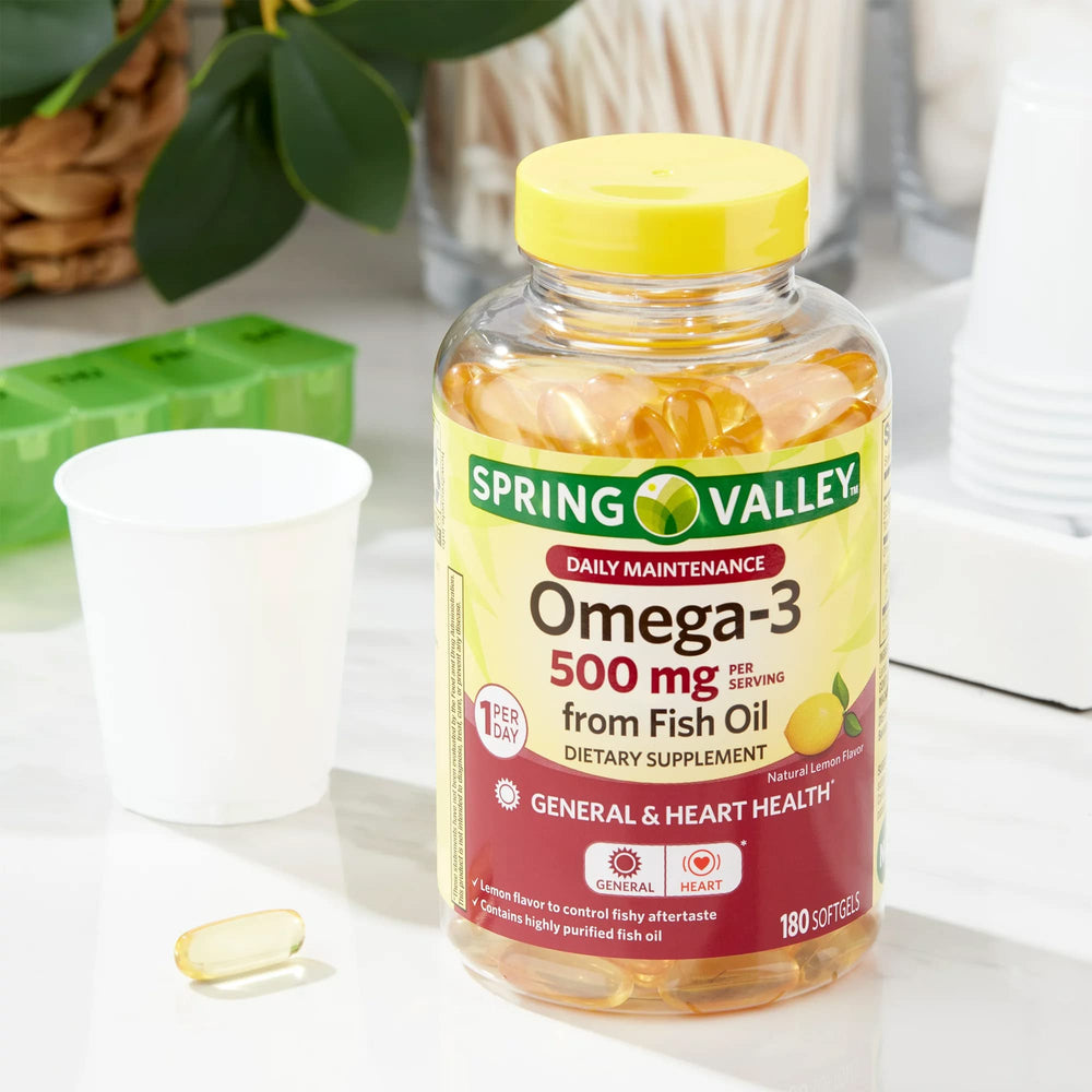 LUAL Spring Valley Omega-3 softgels in daily routine context