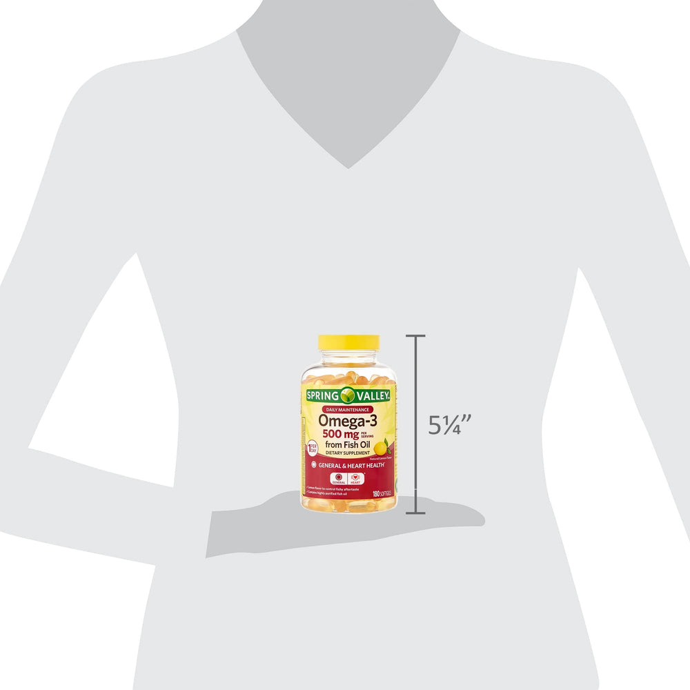 LUAL Spring Valley Omega-3 bottle with glass of water serving suggestion