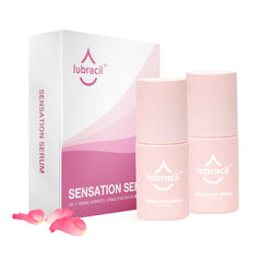 Lubracil Sensation Serum bottle close-up highlighting hydration and smooth skin.