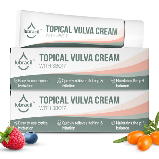 Lubracil topical vulva cream bottle for daily comfort and hydration.