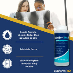 USA-made Lubrisyn HA with MSM label highlights vegan, gluten-free formula.