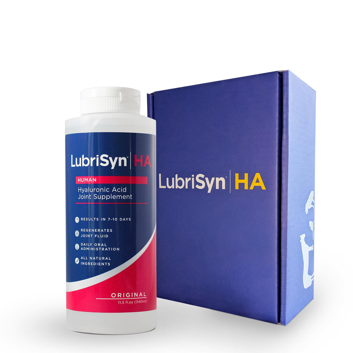 LubriSyn hyaluronic acid bottle for daily joint support and hydration.