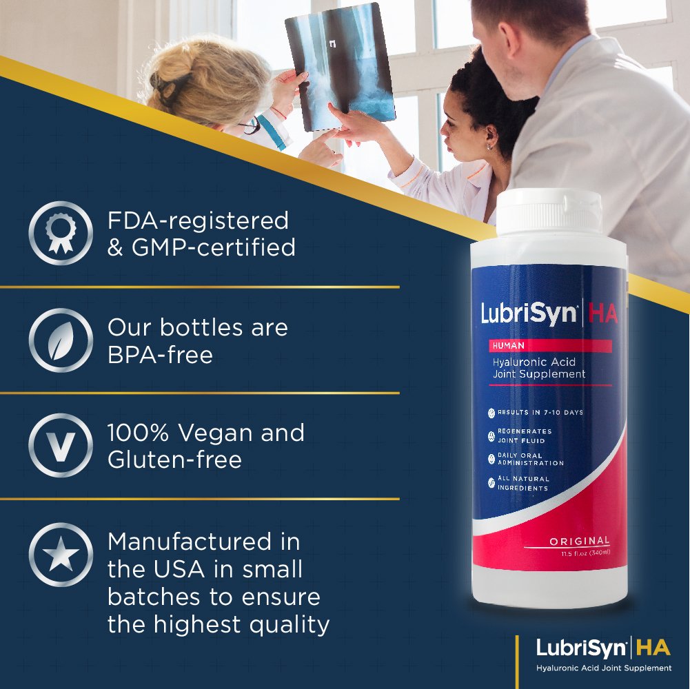 LubriSyn usage with water demonstrating convenient daily supplementation.