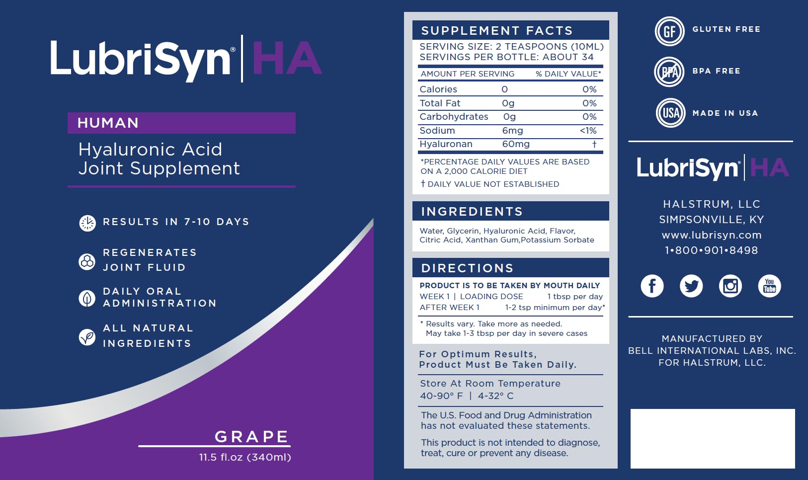 LubriSynHA grape label close-up highlighting vegan formula for joints