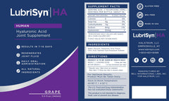 LubriSynHA grape label close-up highlighting vegan formula for joints