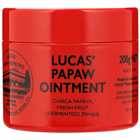 Lucas Papaw Ointment jar close-up for versatile skin care and relief.