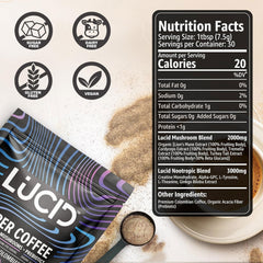Brewing steam from Lucid coffee cup signaling fast, convenient mix.