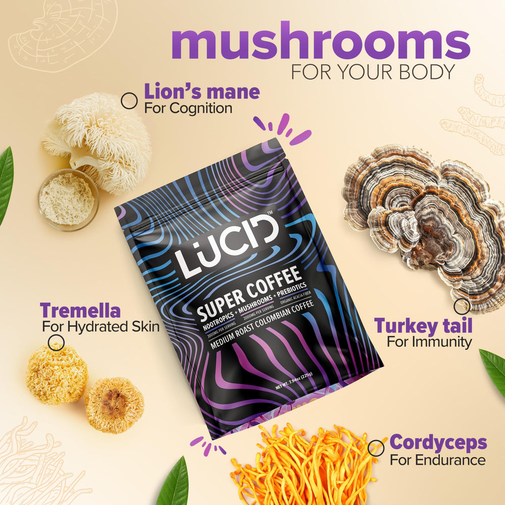 Dissolving Lucid mushroom coffee powder in hot water for a smooth cup.