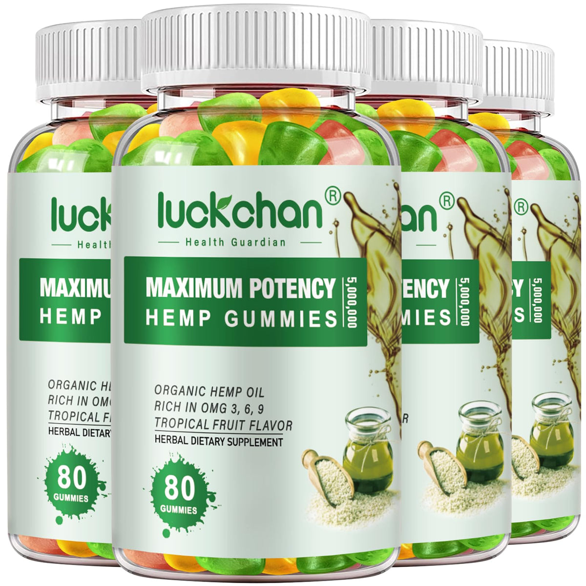 LUCKCHAN hemp gummies advanced extra strength bottle close-up for potent nightly support