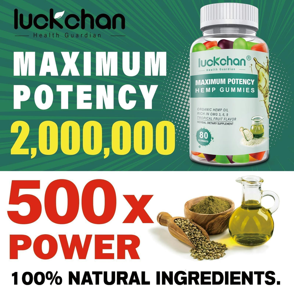 LUCKCHAN hemp gummies close-up - tasty, easy-to-chew daily supplement.