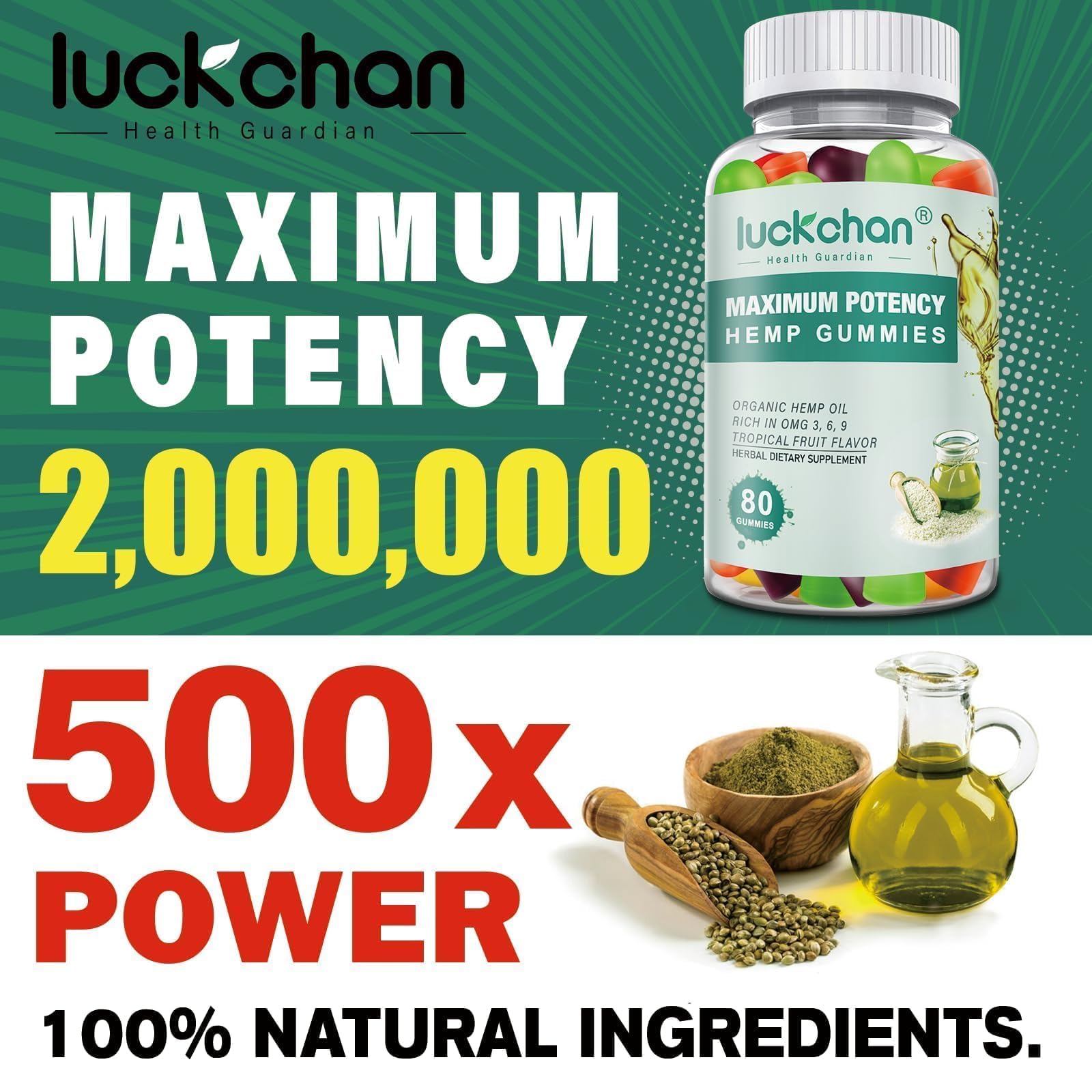 LUCKCHAN hemp gummies texture closeup—chewy, natural ingredients for daily wellness.