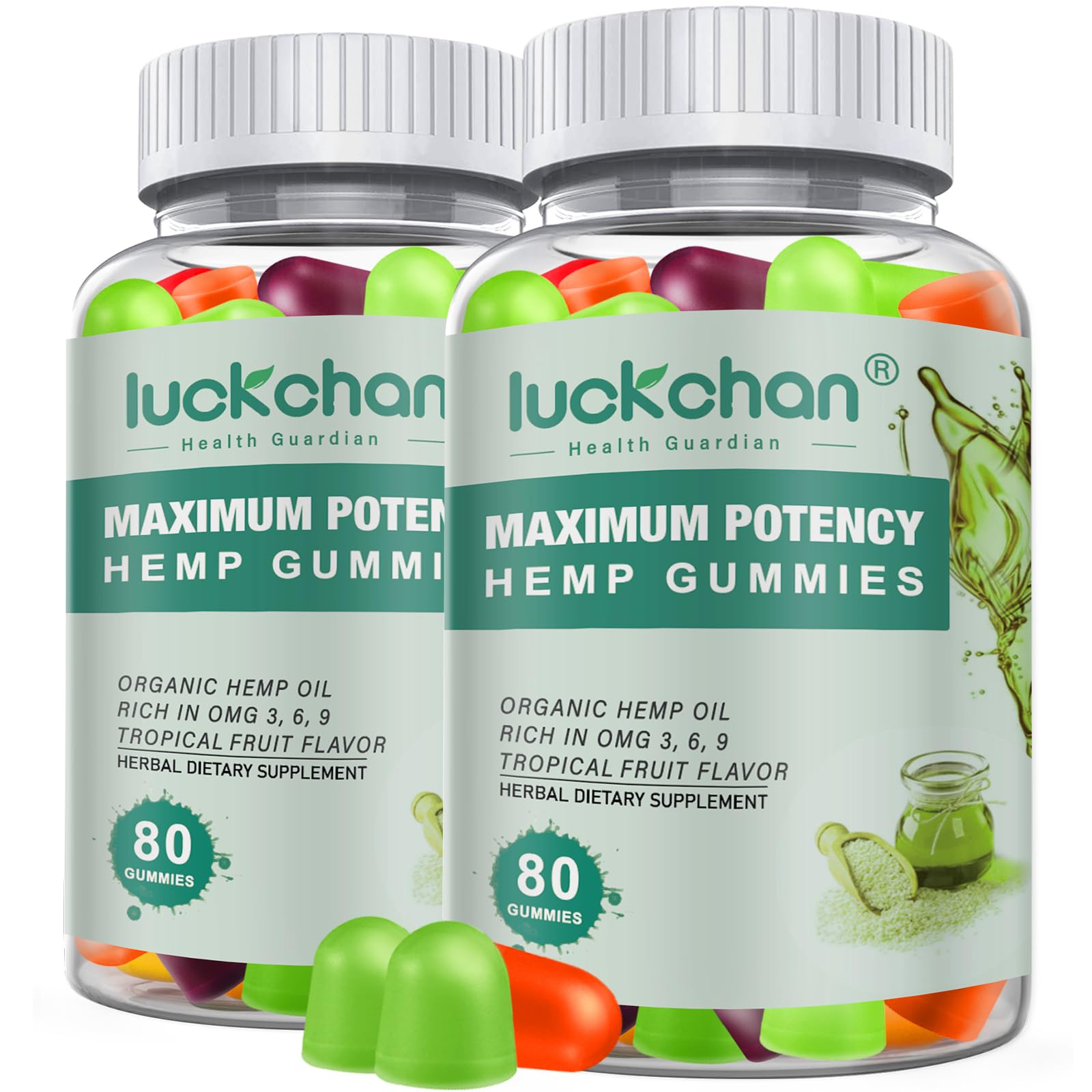 LUCKCHAN hemp gummies sleep bottle front—delicious nightly treat for relaxed evenings.