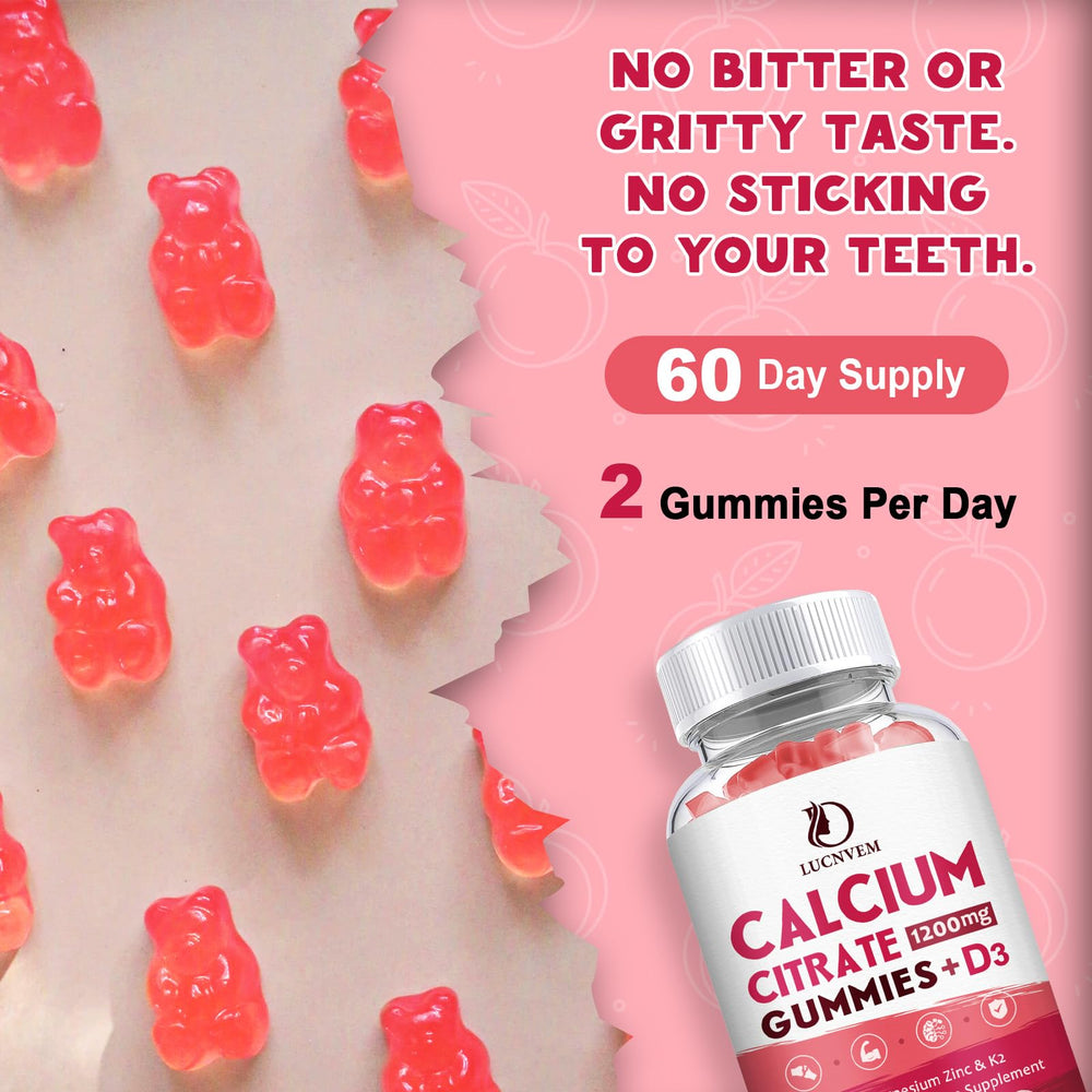LUCNVEM 1200mg calcium citrate with D3 and K2 detail image highlights absorption benefits.