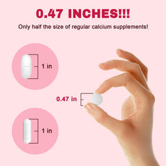 Closeup of LUCNVEM calcium citrate tablets showing compact, easy-to-swallow design.