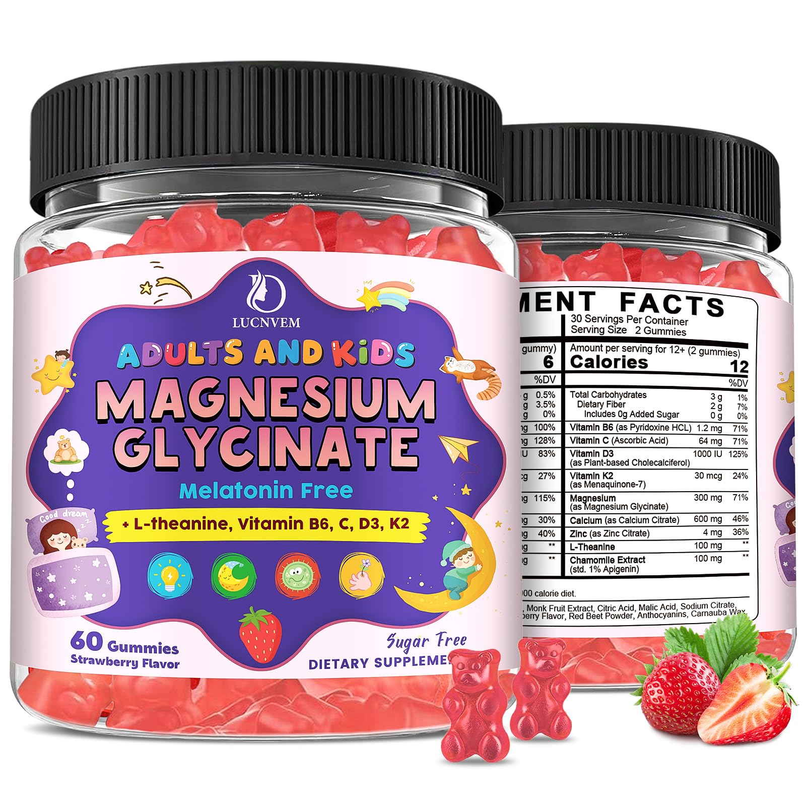 LUCNVEM magnesium glycinate gummies bottle front view for sleep support