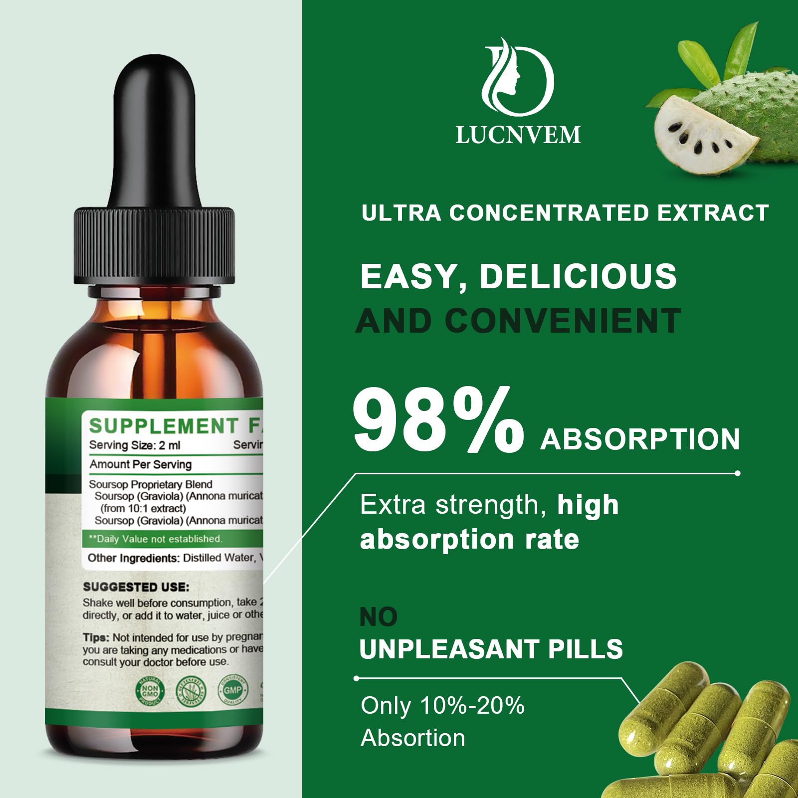 LucNVEM Soursop Graviola Bitters dropper pour, convenient daily antioxidant support.