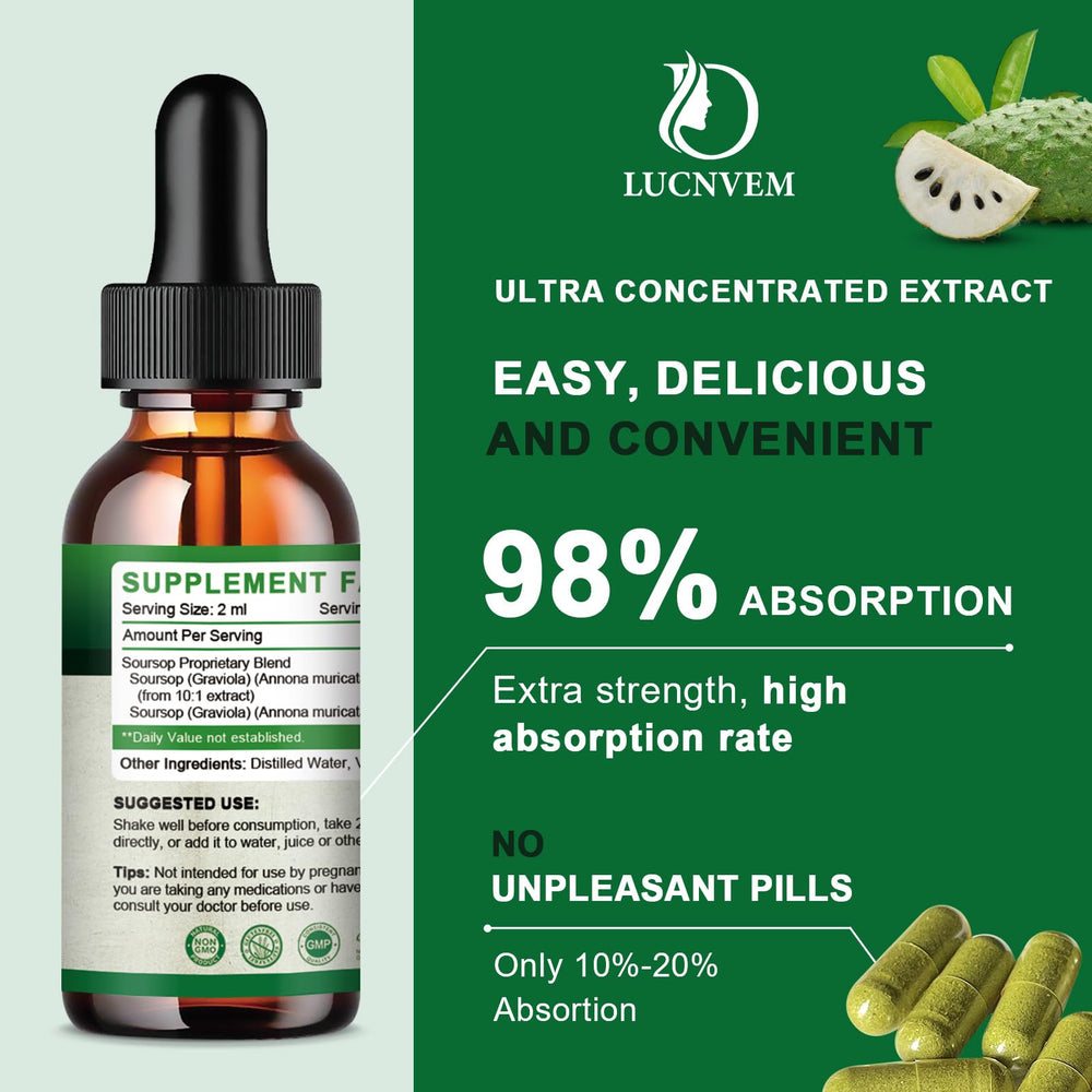 LucNVEM Soursop Graviola Bitters dropper pour, convenient daily antioxidant support.