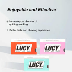 Lucy Nicotine Gum 4mg Cinnamon gum doses highlight convenient, portable craving support.