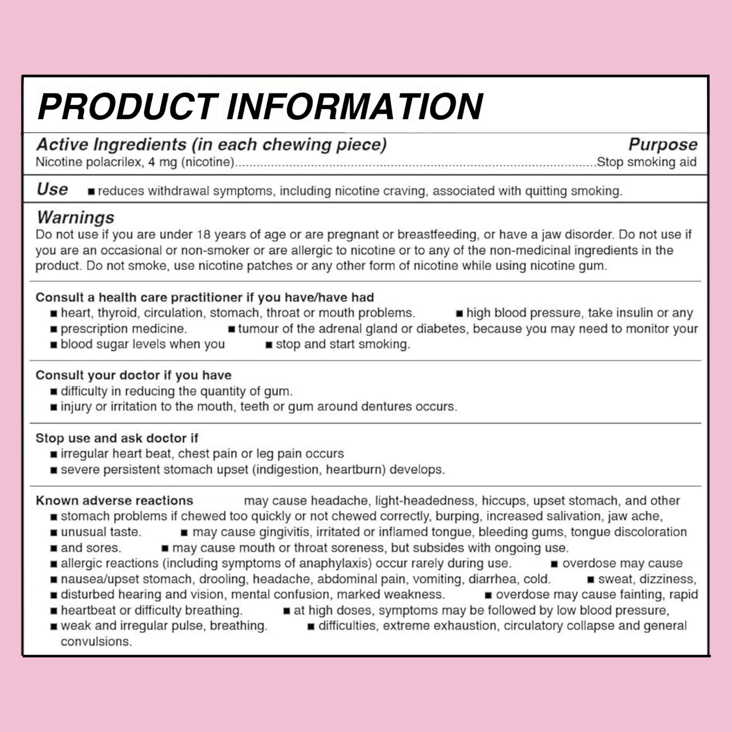 LUCY Nicotine Gum 4mg pomegranate label close-up showing NPN 80108821.