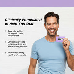 Lucy Nicotine Gum Berry Citrus box close-up emphasizes flavor and NPN-certified status