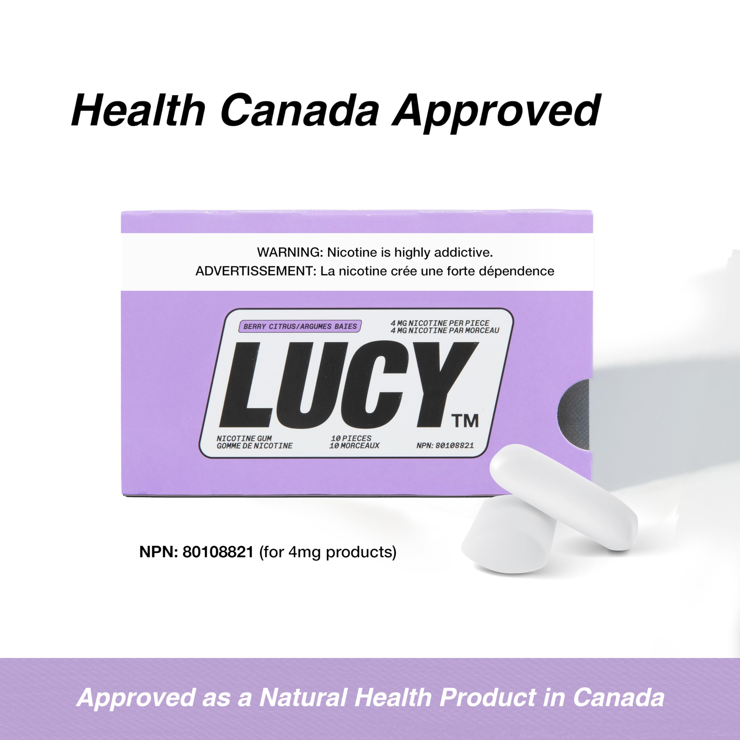 Lucy Nicotine Gum Berry Citrus branded packaging supports easy identification online