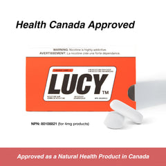 Carton opened, multiple Lucy gum pieces shown for quick use.