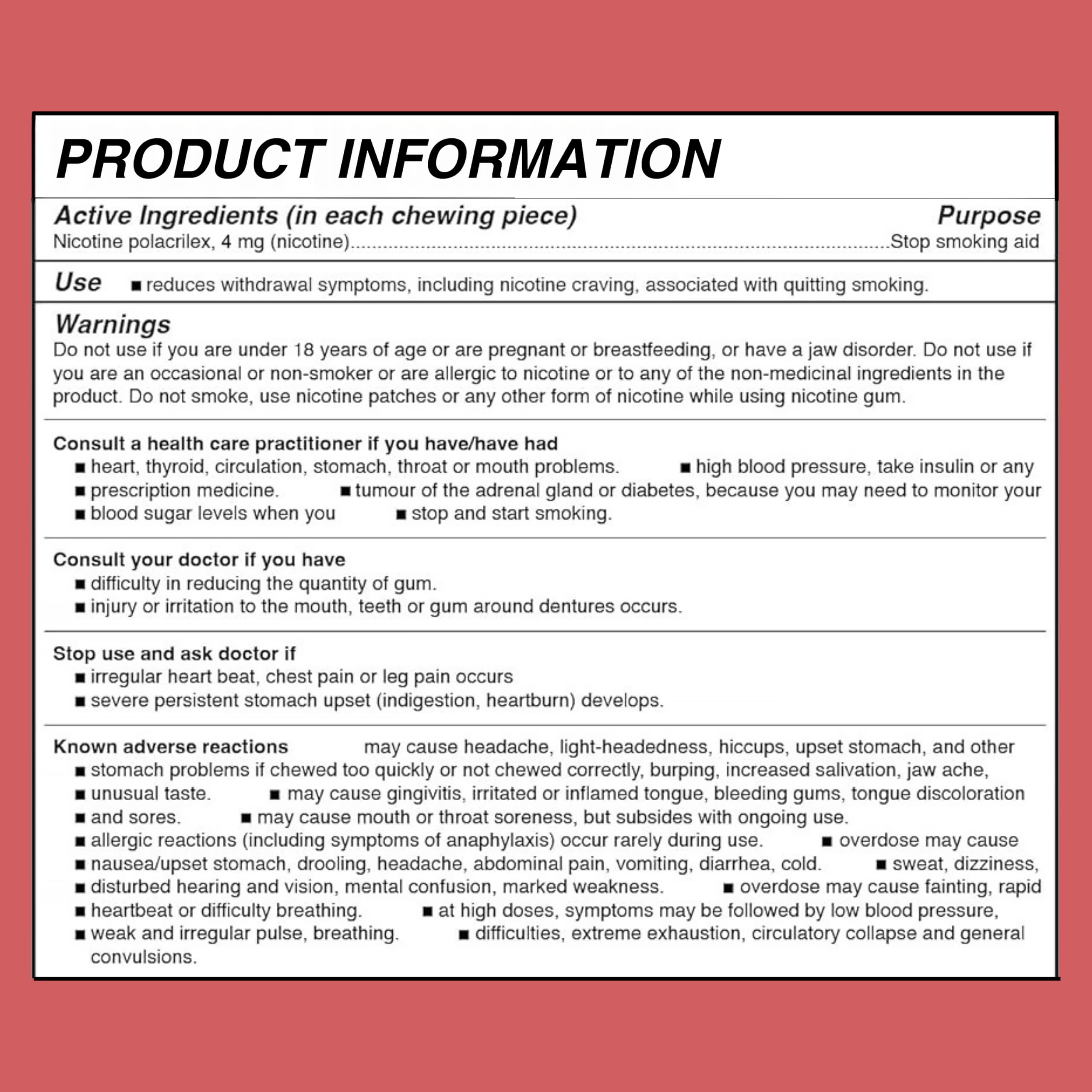Usage instructions with Lucy Nicotine Gum on a counter.