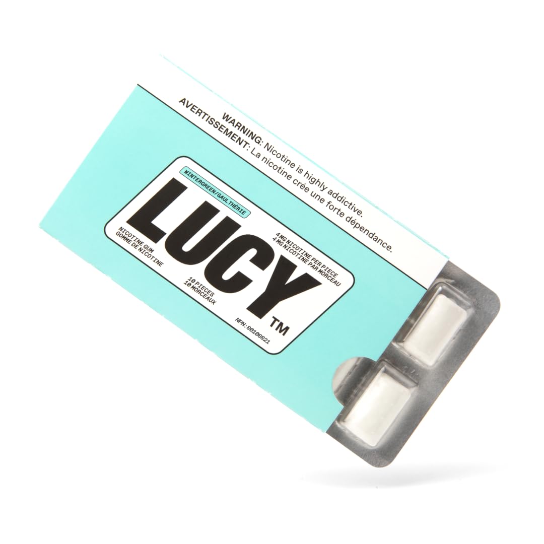 Lucy nicotine gum Wintergreen pack front for on-the-go craving relief