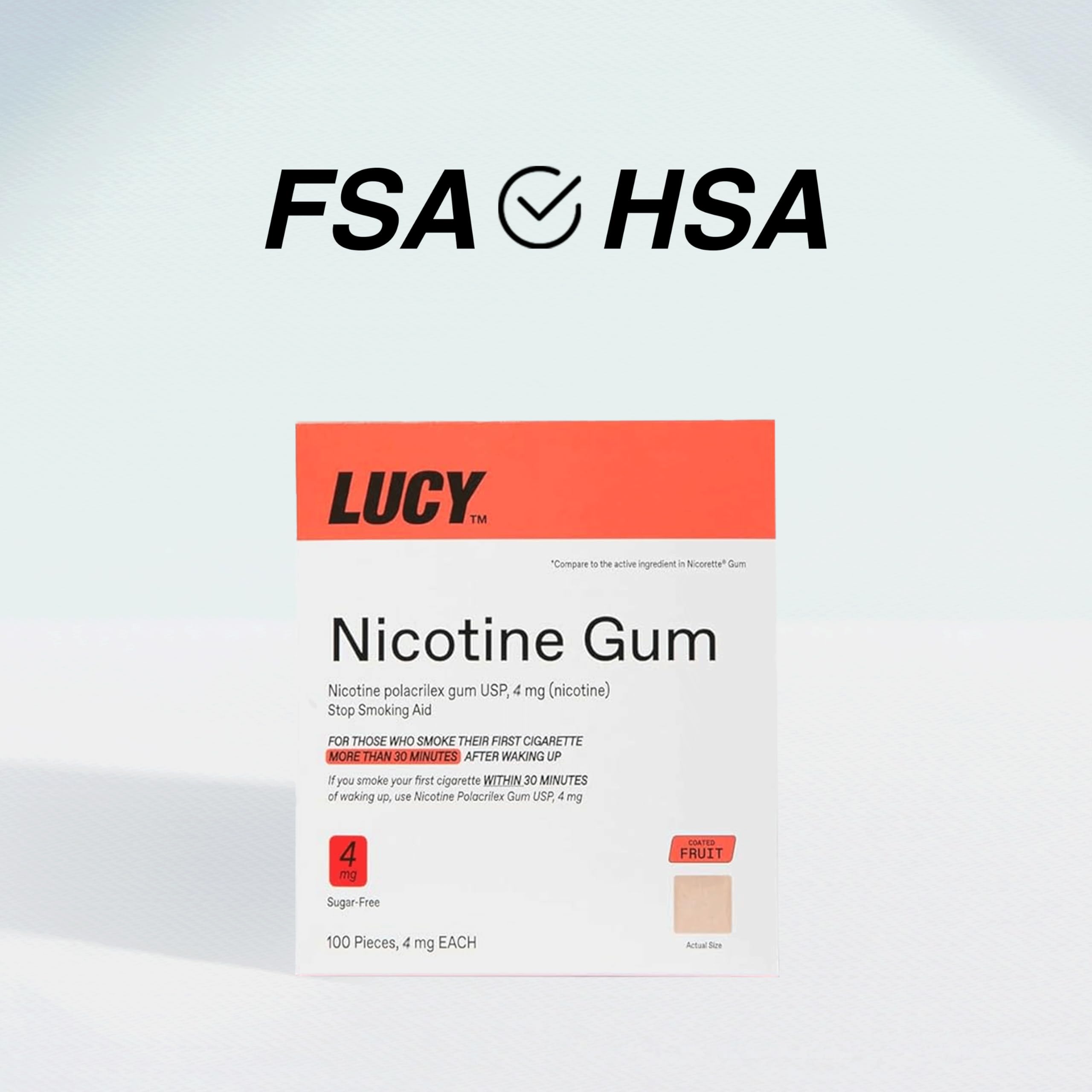 Gum piece in hand during a craving moment with Lucy NRT.