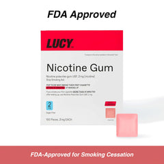 Lucy NRT Cinnamon gum 2mg box supports quitting with a tasty option.